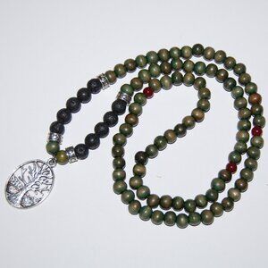 Wood Necklace,Tree of Life Necklace,Wooden Green Necklace,30 inches long